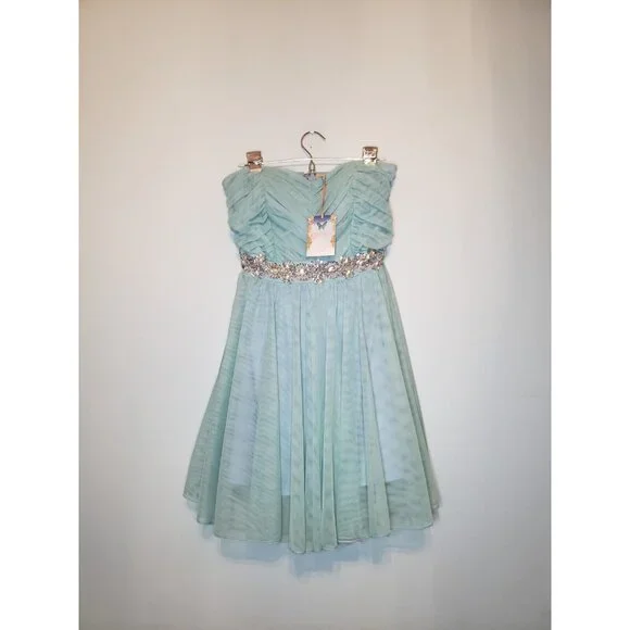 Disney Cinderella Junior 11 Semi Formal Turquoise Bling Waist Strapless NWT FLAW - Picture 2 of 8